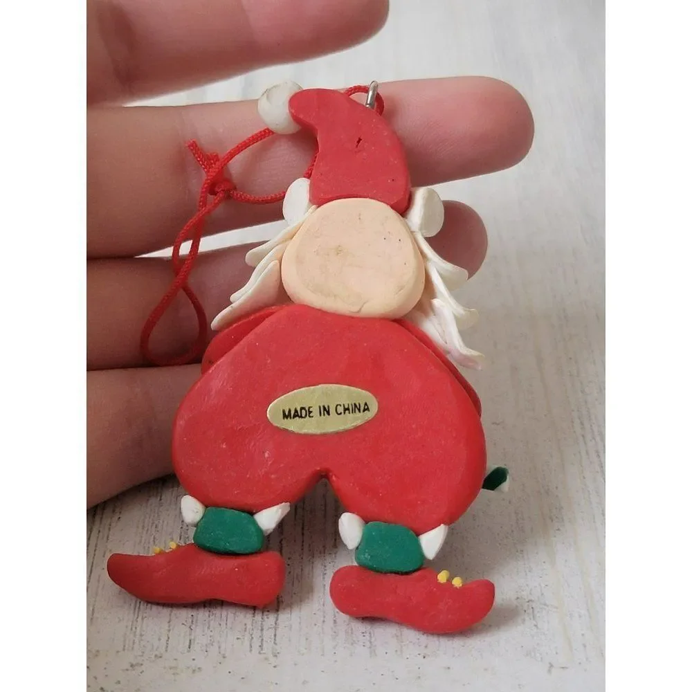 Handmade Santa‎ Claus Green Stripe candy cane ornament Xmas